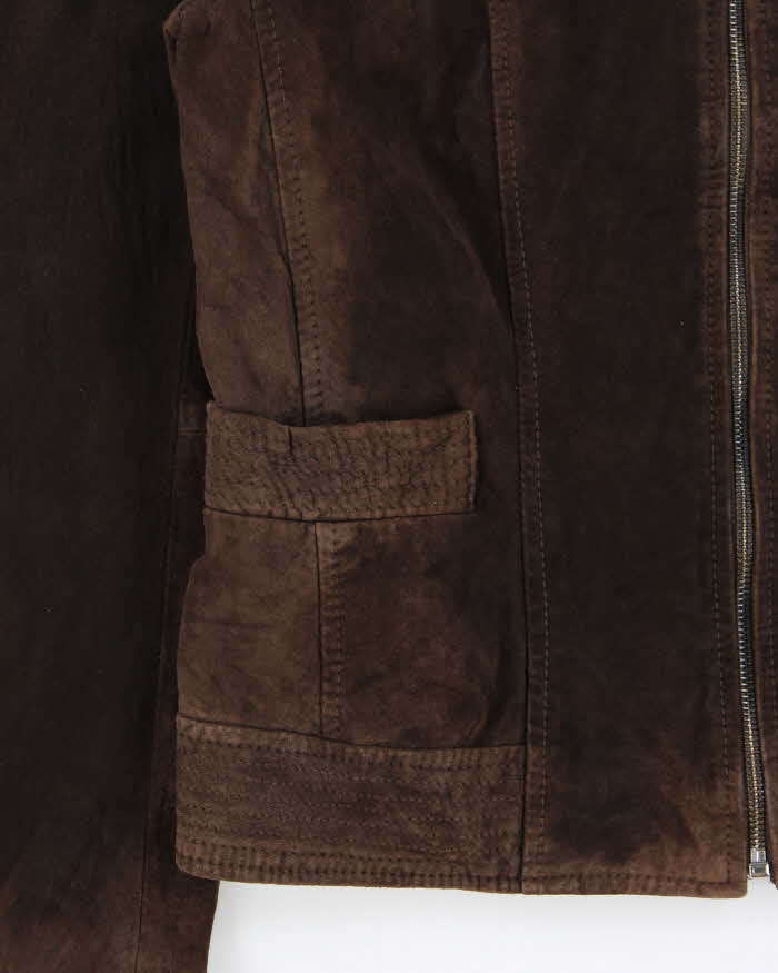 Vintage Y2K 00s Calvin Klein Brown Suede Women's Cafe Racer Moto Jacket - S