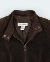 Vintage Y2K 00s Calvin Klein Brown Suede Women's Cafe Racer Moto Jacket - S