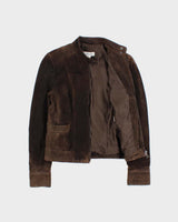 Vintage Y2K 00s Calvin Klein Brown Suede Women's Cafe Racer Moto Jacket - S