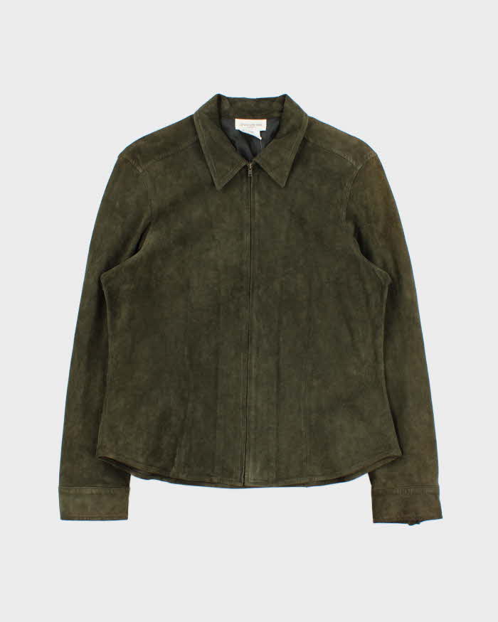 Vintage 1990s Jones New York Sport Women's Olive Green Suede Moto Jacket - M