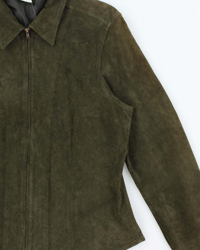 Vintage 1990s Jones New York Sport Women's Olive Green Suede Moto Jacket - M