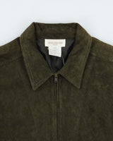 Vintage 1990s Jones New York Sport Women's Olive Green Suede Moto Jacket - M