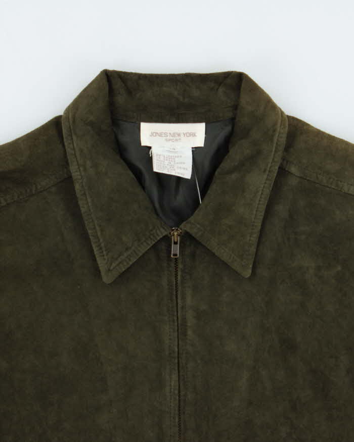 Vintage 1990s Jones New York Sport Women's Olive Green Suede Moto Jacket - M