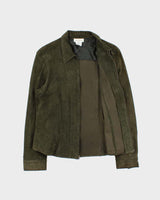 Vintage 1990s Jones New York Sport Women's Olive Green Suede Moto Jacket - M