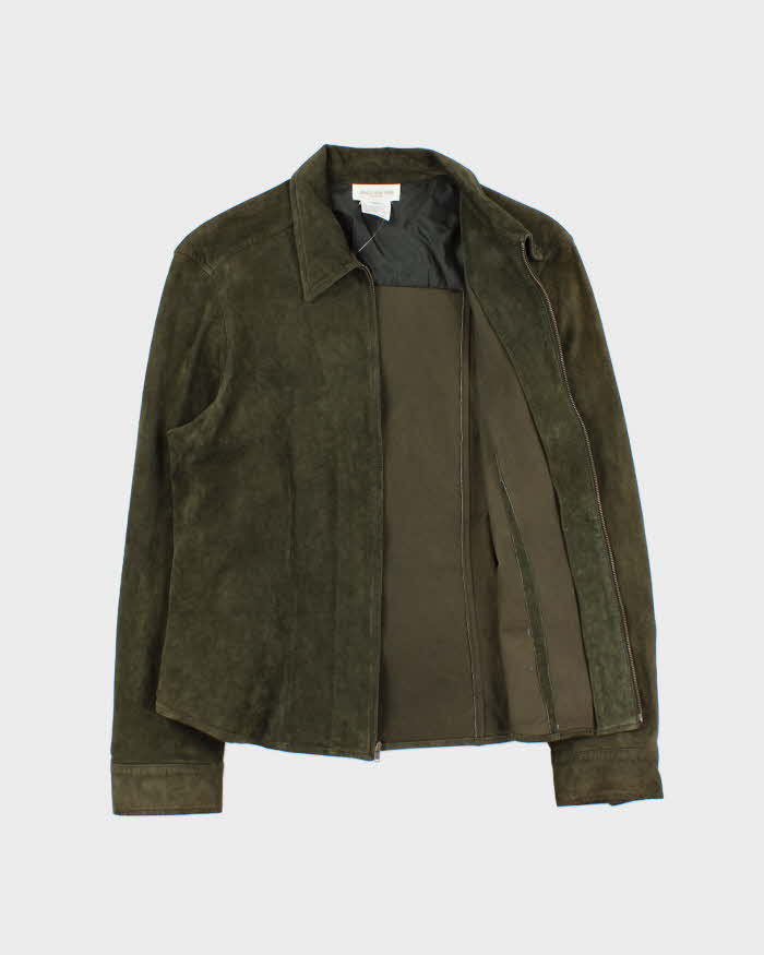 Vintage 1990s Jones New York Sport Women's Olive Green Suede Moto Jacket - M