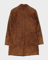 Vintage Y2K 00s Mauritius Women's Brown Contrast Stitch Suede Mid-Length Button Front Jacket - S