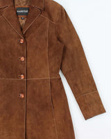 Vintage Y2K 00s Mauritius Women's Brown Contrast Stitch Suede Mid-Length Button Front Jacket - S