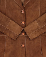 Vintage Y2K 00s Mauritius Women's Brown Contrast Stitch Suede Mid-Length Button Front Jacket - S