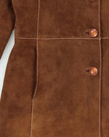 Vintage Y2K 00s Mauritius Women's Brown Contrast Stitch Suede Mid-Length Button Front Jacket - S