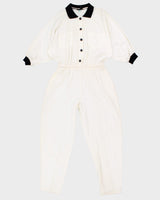Vintage 80s Black Detailed White Long Sleeve Overalls - XL
