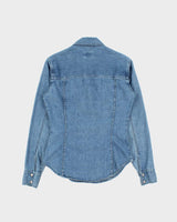 Vintage 1990s Calvin Klein Women's Light Wash Denim Snap Button Long Sleeve Shirt - S