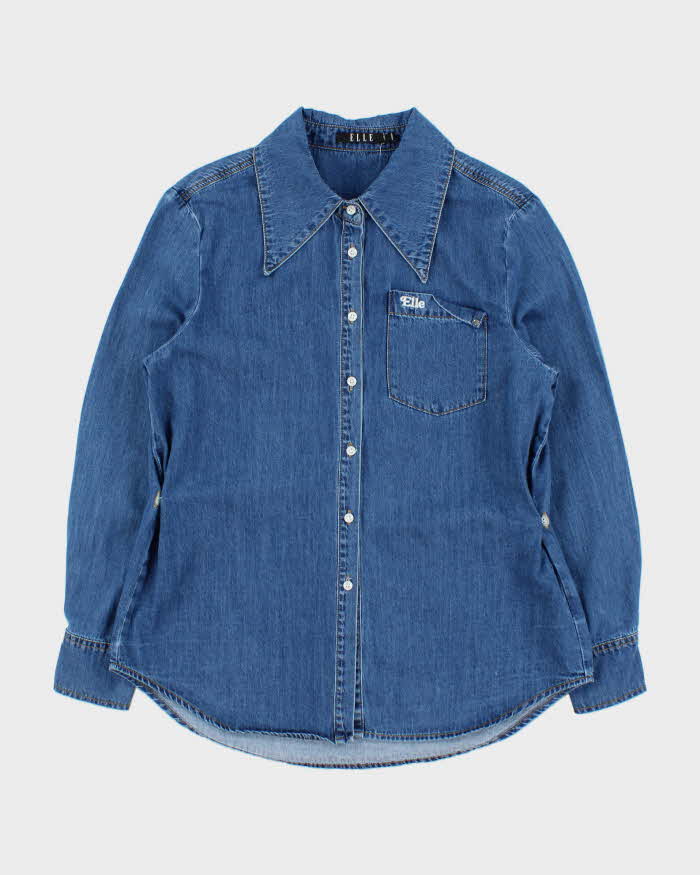 Vintage Y2K 00s ELLE Women's Med Wash Denim Long Sleeve Shirt - M