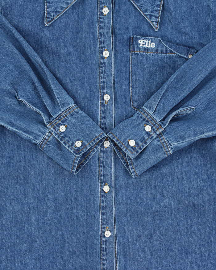 Vintage Y2K 00s ELLE Women's Med Wash Denim Long Sleeve Shirt - M