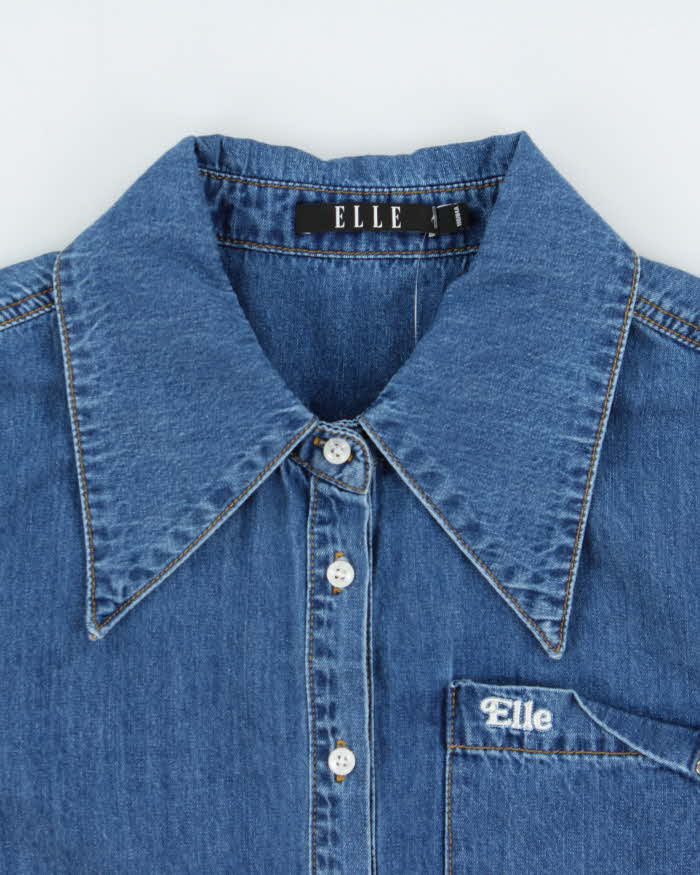 Vintage Y2K 00s ELLE Women's Med Wash Denim Long Sleeve Shirt - M