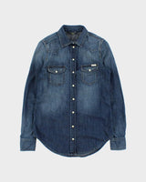 Vintage Diesel Women's Indigo Denim Pearl Snap Button Long Sleeve Western Shirt - XS
