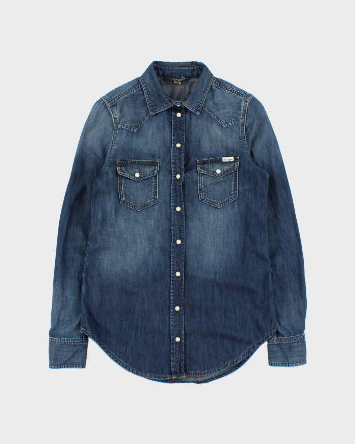 Vintage Diesel Women's Indigo Denim Pearl Snap Button Long Sleeve Western Shirt - XS