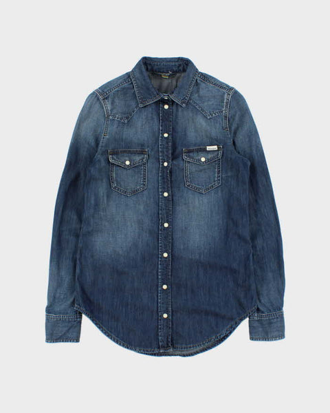 Vintage Diesel Women's Indigo Denim Pearl Snap Button Long Sleeve