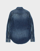 Vintage Diesel Women's Indigo Denim Pearl Snap Button Long Sleeve Western Shirt - XS