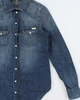 Vintage Diesel Women's Indigo Denim Pearl Snap Button Long Sleeve Western Shirt - XS
