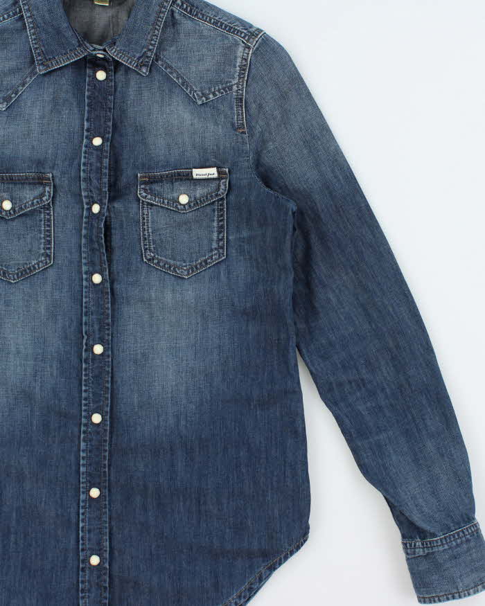 Vintage Diesel Women's Indigo Denim Pearl Snap Button Long Sleeve Western Shirt - XS
