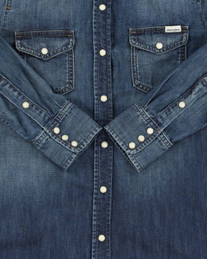 Vintage Diesel Women's Indigo Denim Pearl Snap Button Long Sleeve Western Shirt - XS