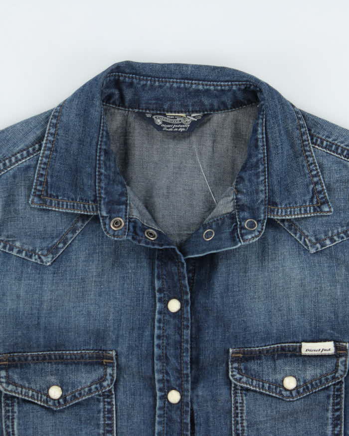 Vintage Diesel Women's Indigo Denim Pearl Snap Button Long Sleeve Western Shirt - XS