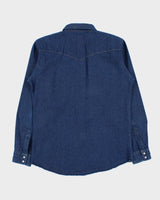 Vintage Y2K 00s Wrangler Women's Bead Embroidered Raw Indigo Denim Pearl Snap Button Long Sleeve Western Shirt - XL