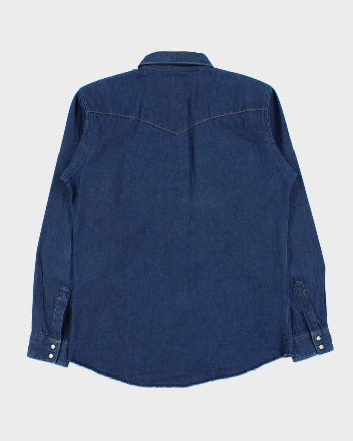 Vintage Y2K 00s Wrangler Women's Bead Embroidered Raw Indigo Denim Pearl Snap Button Long Sleeve Western Shirt - XL