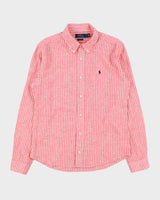 Vintage Polo Ralph Lauren Women's Striped Linen Classic Fit Long Sleeve Shirt - XL