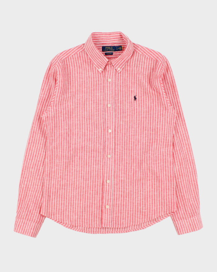 Vintage Polo Ralph Lauren Women's Striped Linen Classic Fit Long Sleeve Shirt - XL
