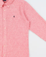 Vintage Polo Ralph Lauren Women's Striped Linen Classic Fit Long Sleeve Shirt - XL
