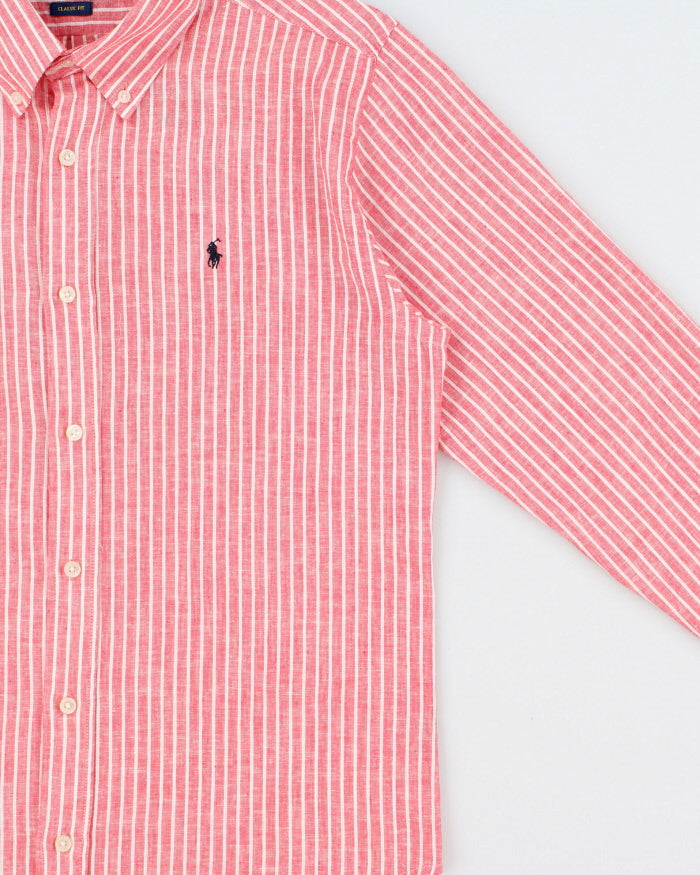 Vintage Polo Ralph Lauren Women's Striped Linen Classic Fit Long Sleeve Shirt - XL