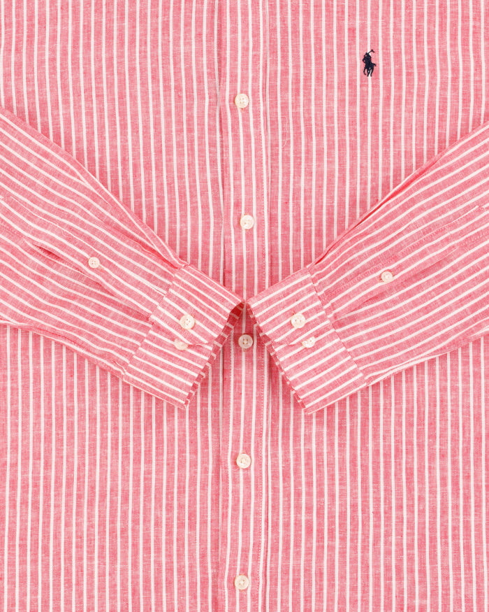 Vintage Polo Ralph Lauren Women's Striped Linen Classic Fit Long Sleeve Shirt - XL
