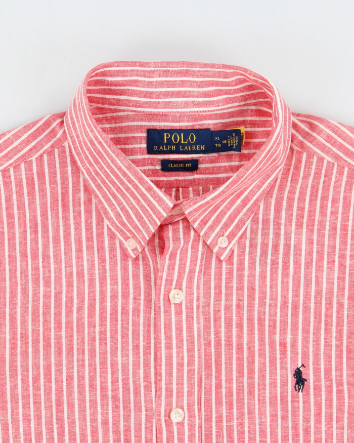 Vintage Polo Ralph Lauren Women's Striped Linen Classic Fit Long Sleeve Shirt - XL