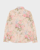 Vintage Y2K 00s Lauren Ralph Lauren LRL Pale Pink Floral Pearl Snap Button Long Sleeve Western Shirt - L