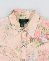 Vintage Y2K 00s Lauren Ralph Lauren LRL Pale Pink Floral Pearl Snap Button Long Sleeve Western Shirt - L