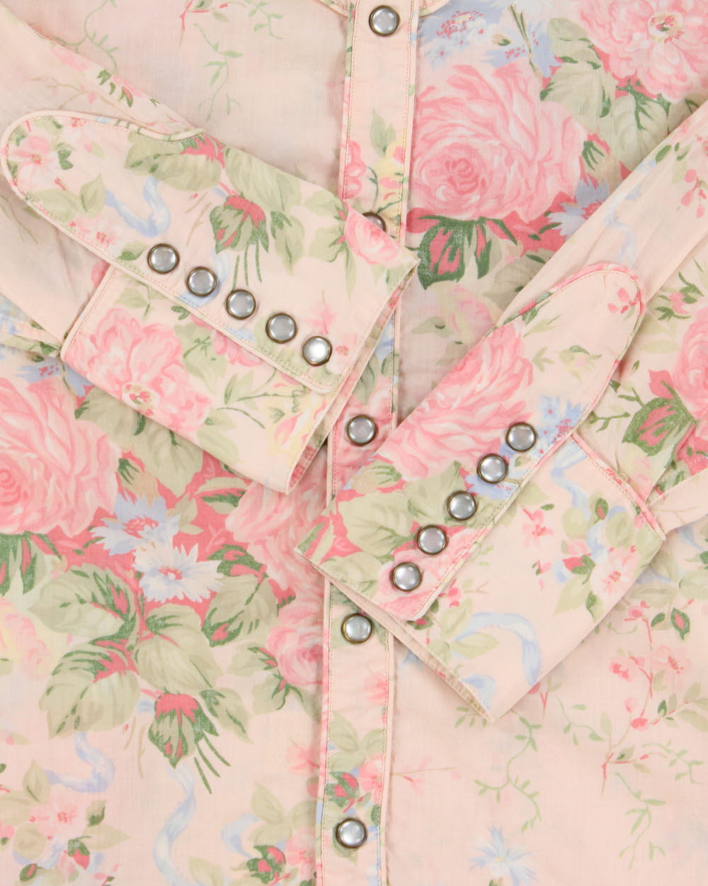 Vintage Y2K 00s Lauren Ralph Lauren LRL Pale Pink Floral Pearl Snap Button Long Sleeve Western Shirt - L