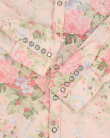 Vintage Y2K 00s Lauren Ralph Lauren LRL Pale Pink Floral Pearl Snap Button Long Sleeve Western Shirt - L