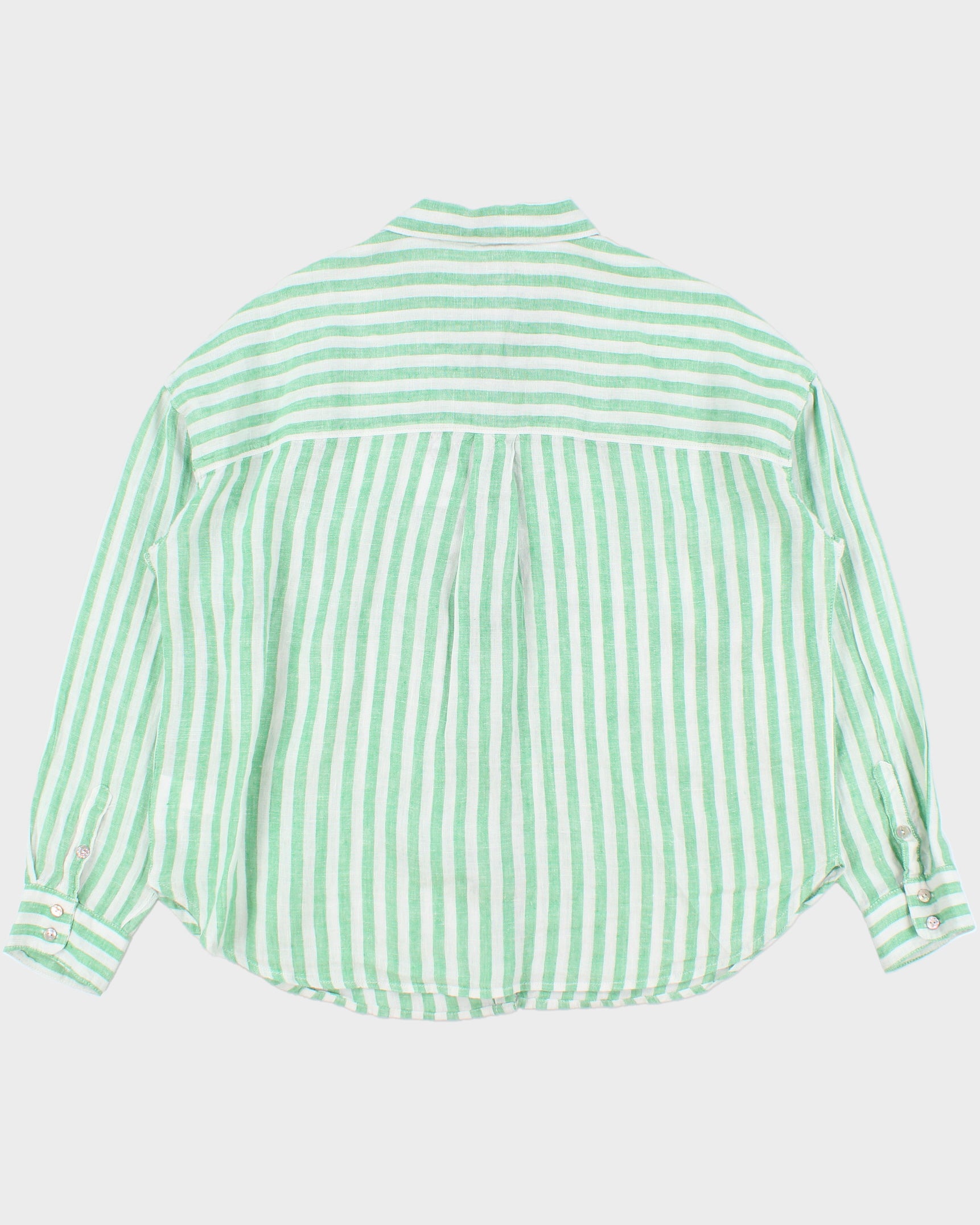 Vintage Nicole Miller Women's Ocean Wash Linen Relaxed Fit Long Sleeve Shirt - L