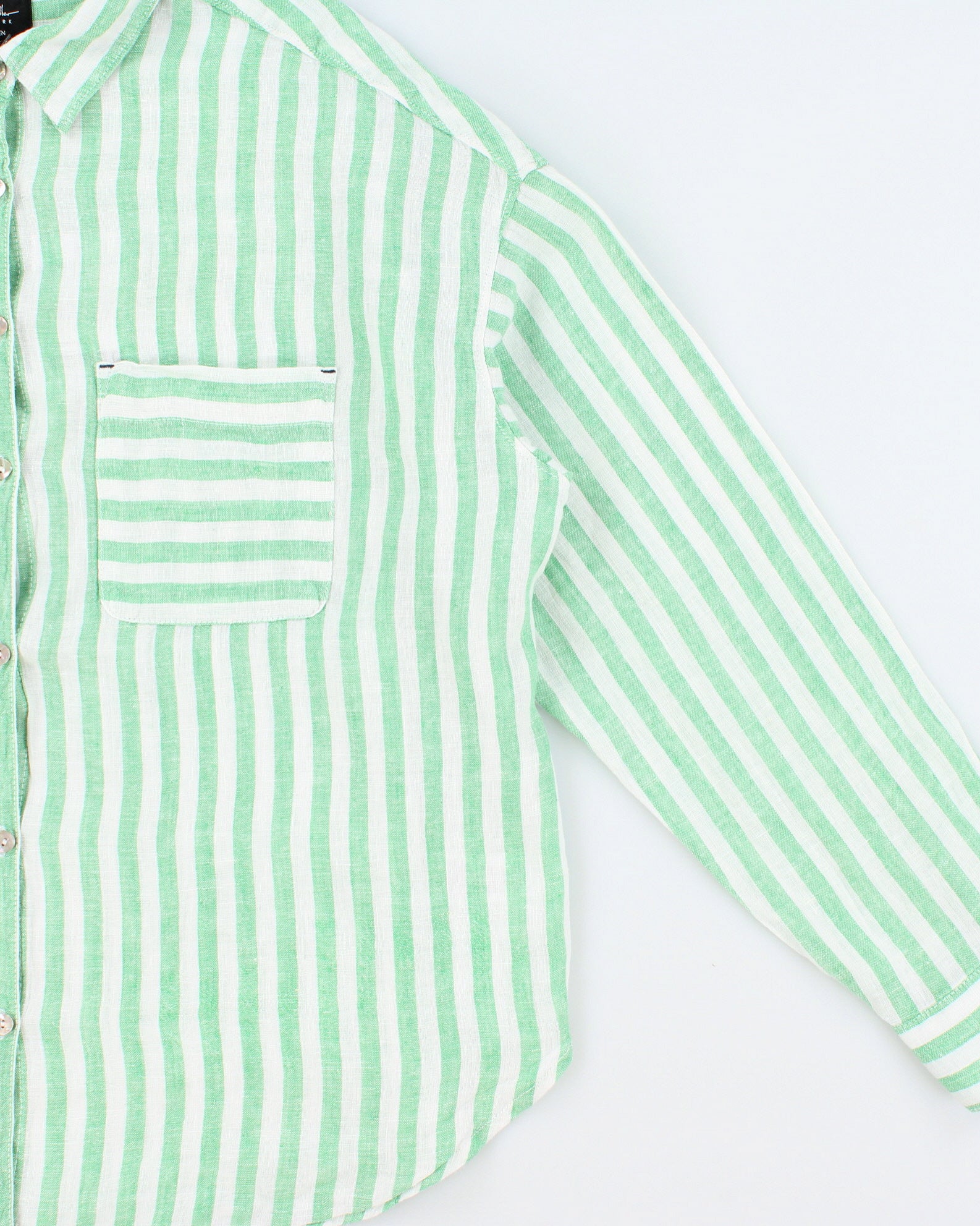 Vintage Nicole Miller Women's Ocean Wash Linen Relaxed Fit Long Sleeve Shirt - L