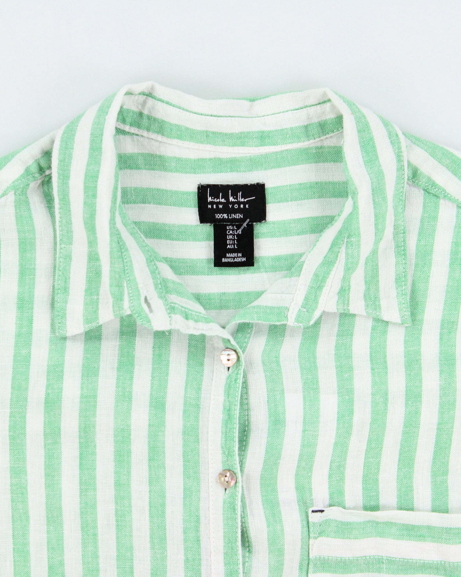 Vintage Nicole Miller Women's Ocean Wash Linen Relaxed Fit Long Sleeve Shirt - L