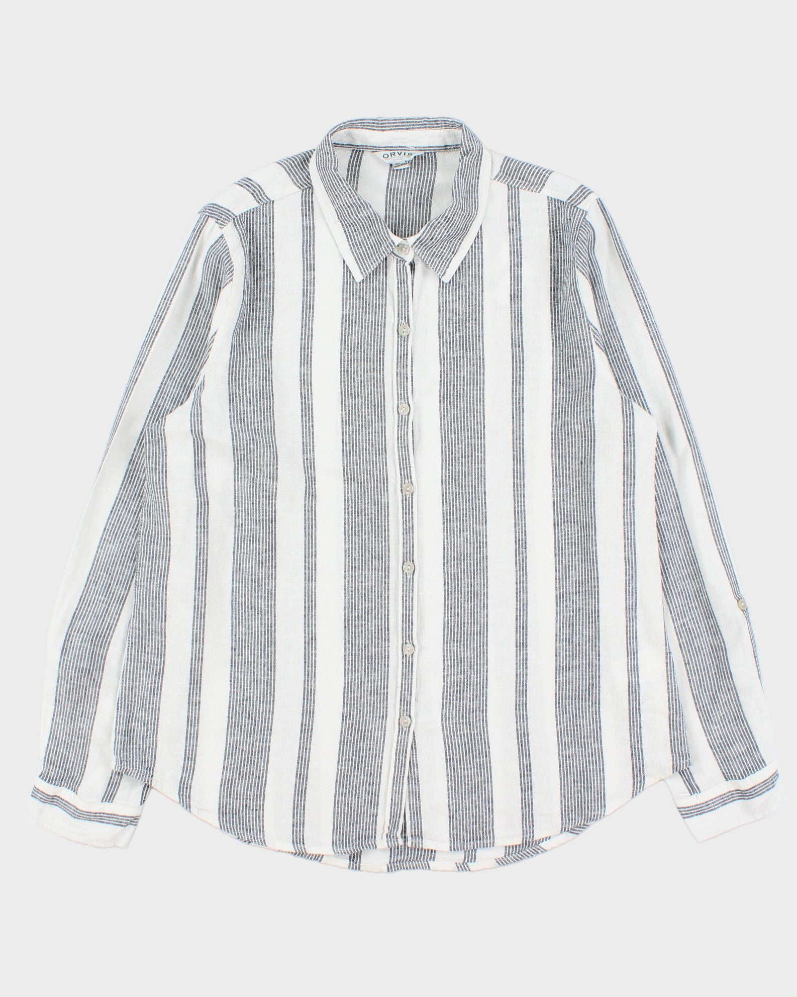 Vintage Orvis Women's Striped Linen Blend Long Sleeve Shirt - L