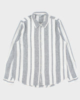 Vintage Orvis Women's Striped Linen Blend Long Sleeve Shirt - L