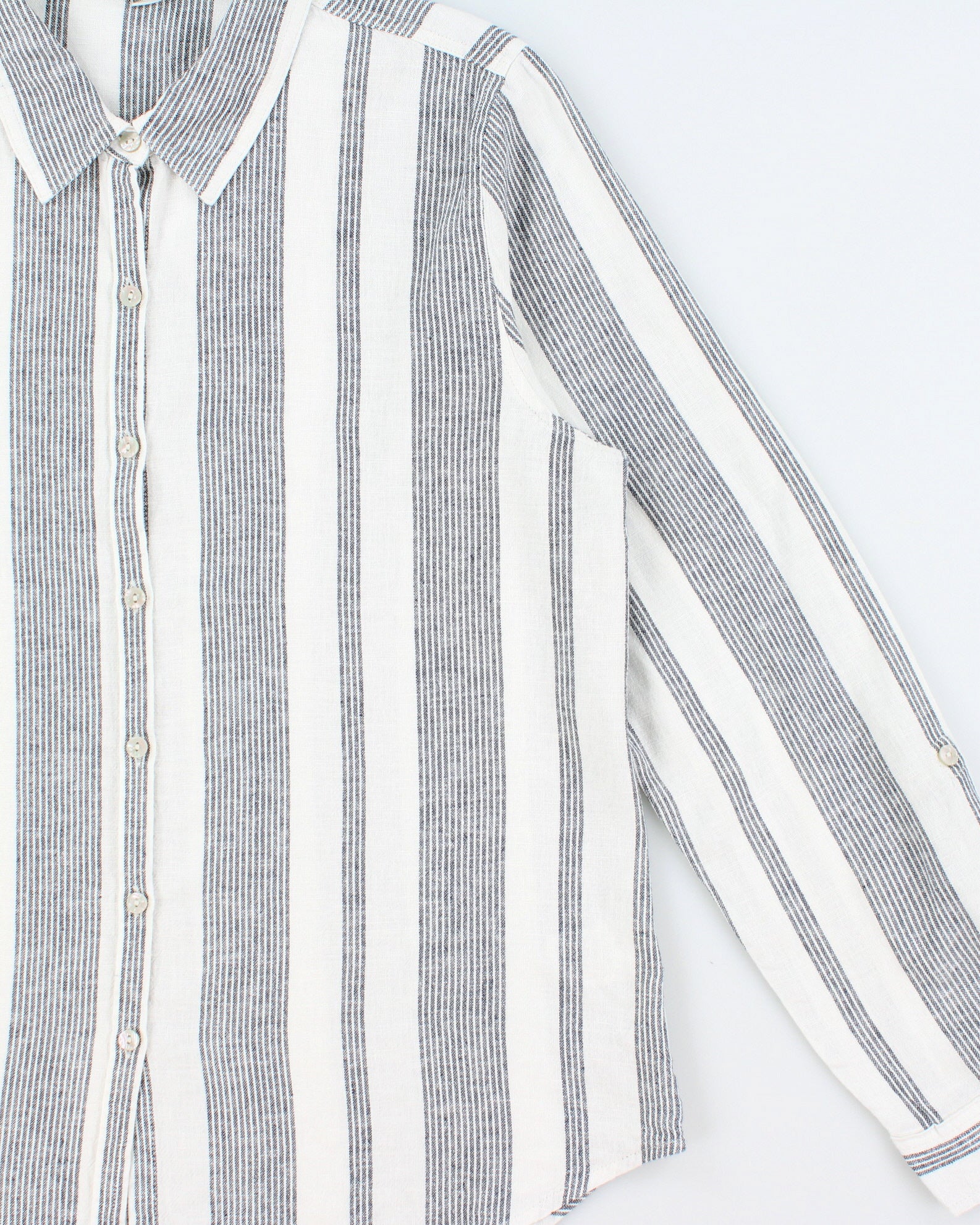 Vintage Orvis Women's Striped Linen Blend Long Sleeve Shirt - L