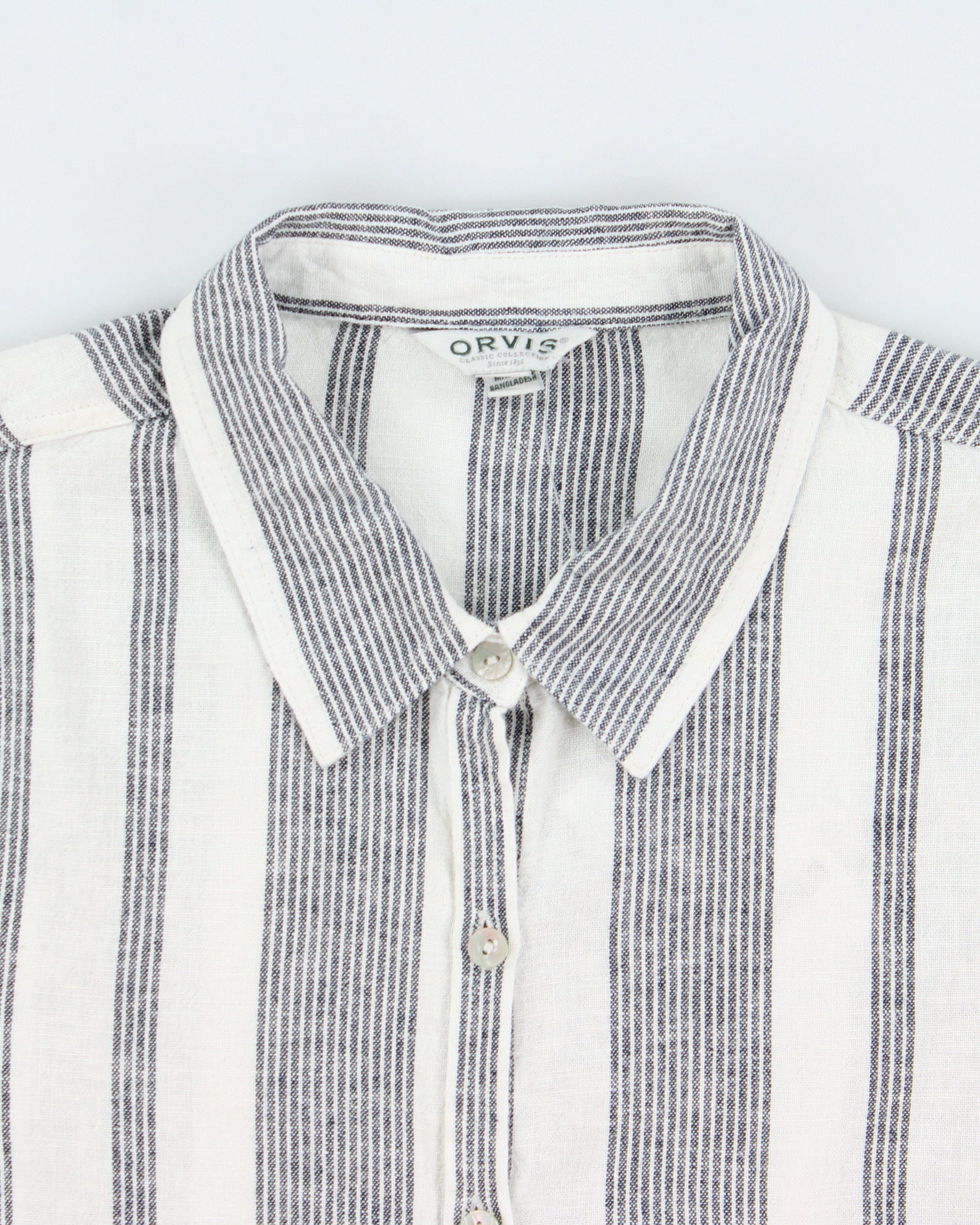 Vintage Orvis Women's Striped Linen Blend Long Sleeve Shirt - L
