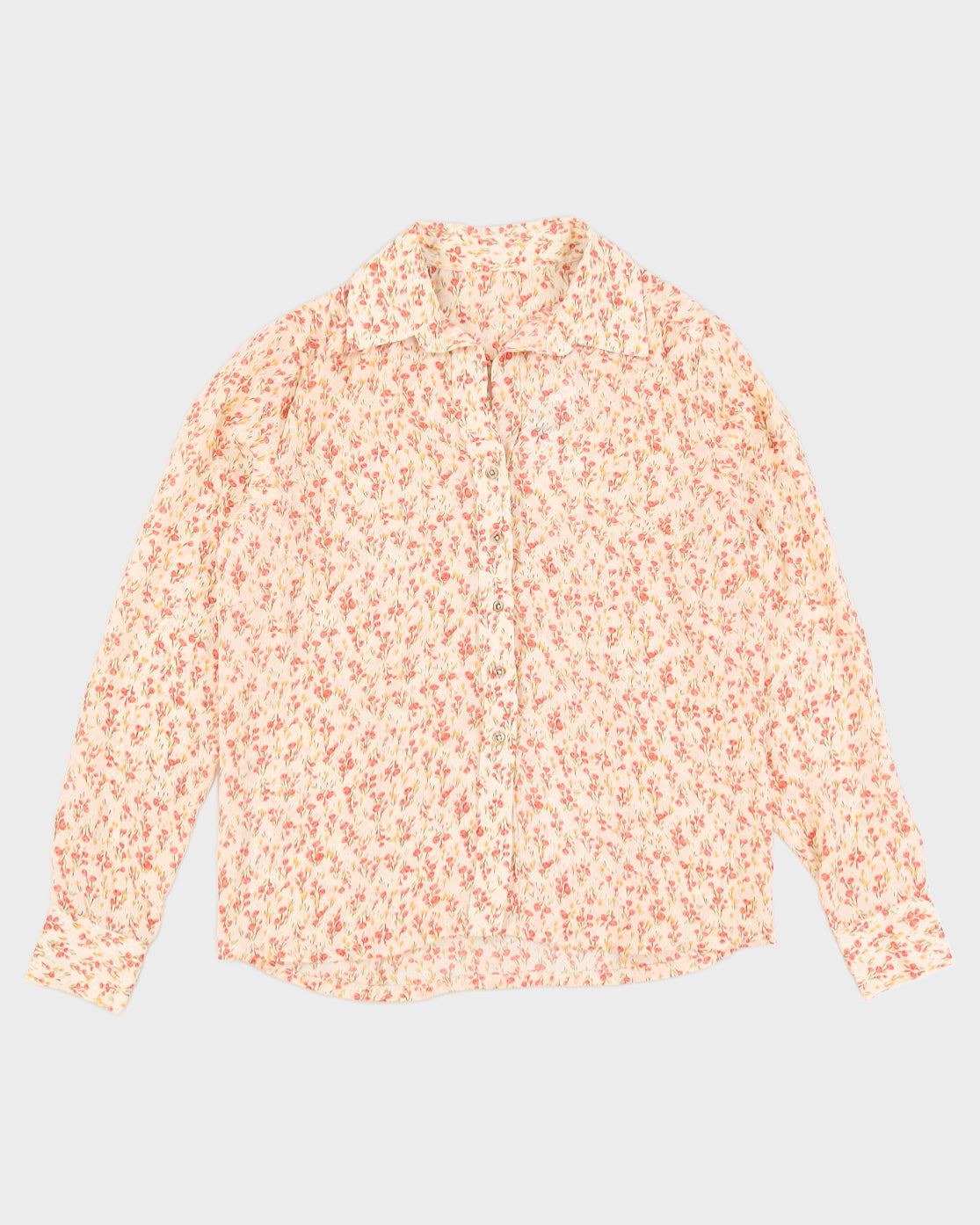 Vintage Floral Cream & Pink Blouse - M