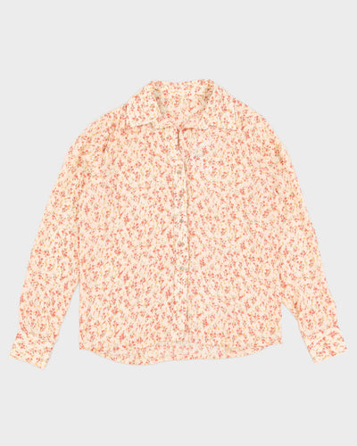 Vintage Floral Cream & Pink Blouse - M