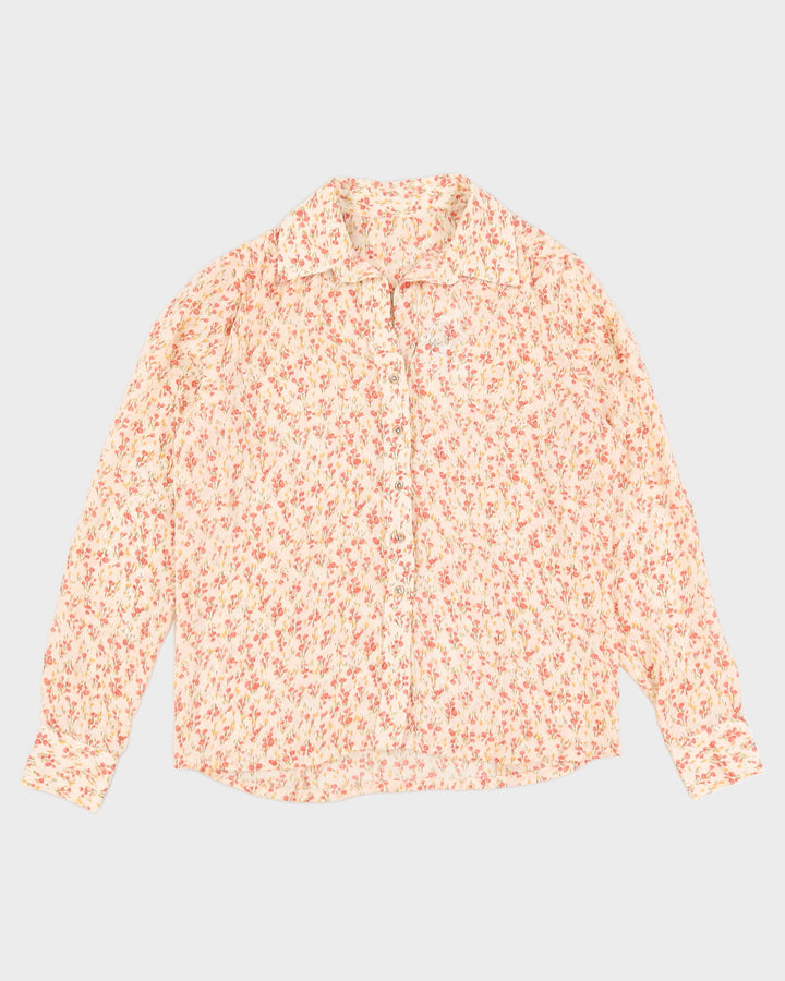 Vintage Floral Cream & Pink Blouse - M