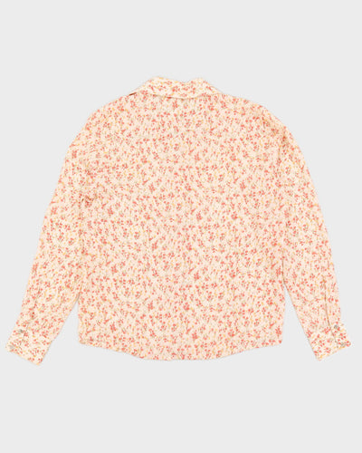Vintage Floral Cream & Pink Blouse - M