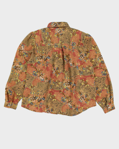 Vintage 90s Luk Yan Brown Floral Blouse - L